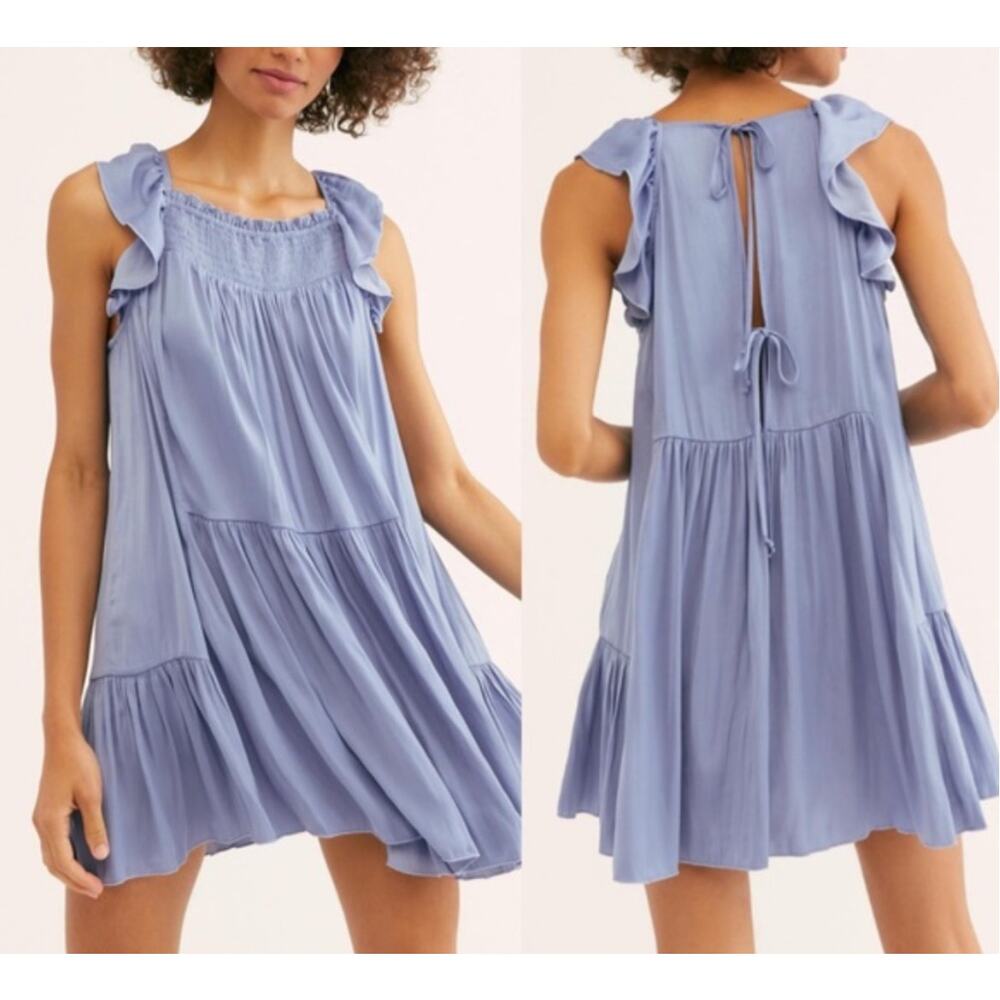 Free People Intimately Dusty Blue Fairy Flowy Want Your Love Dress Size L